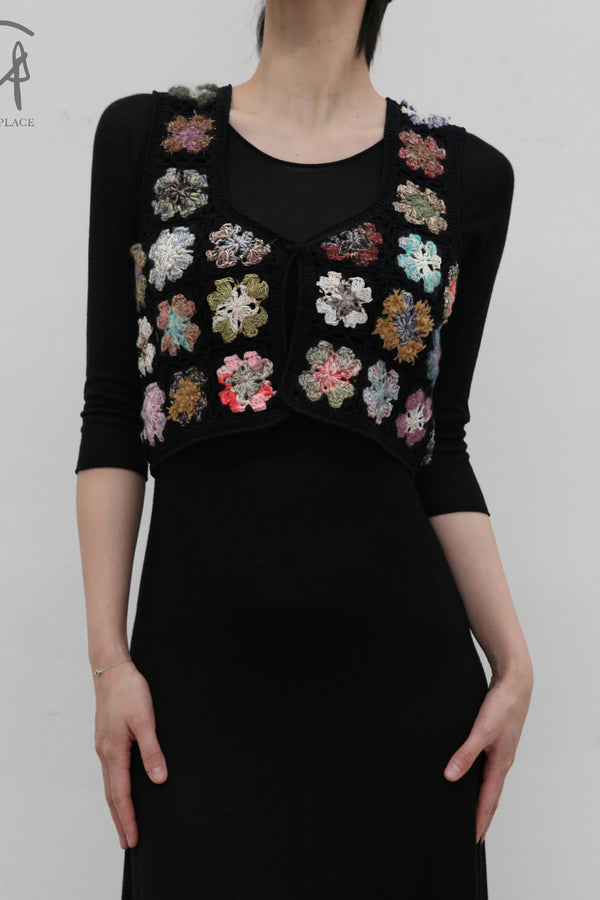 SWAYING/KNIT crochet patchwork vest SW24RE1T03 black
